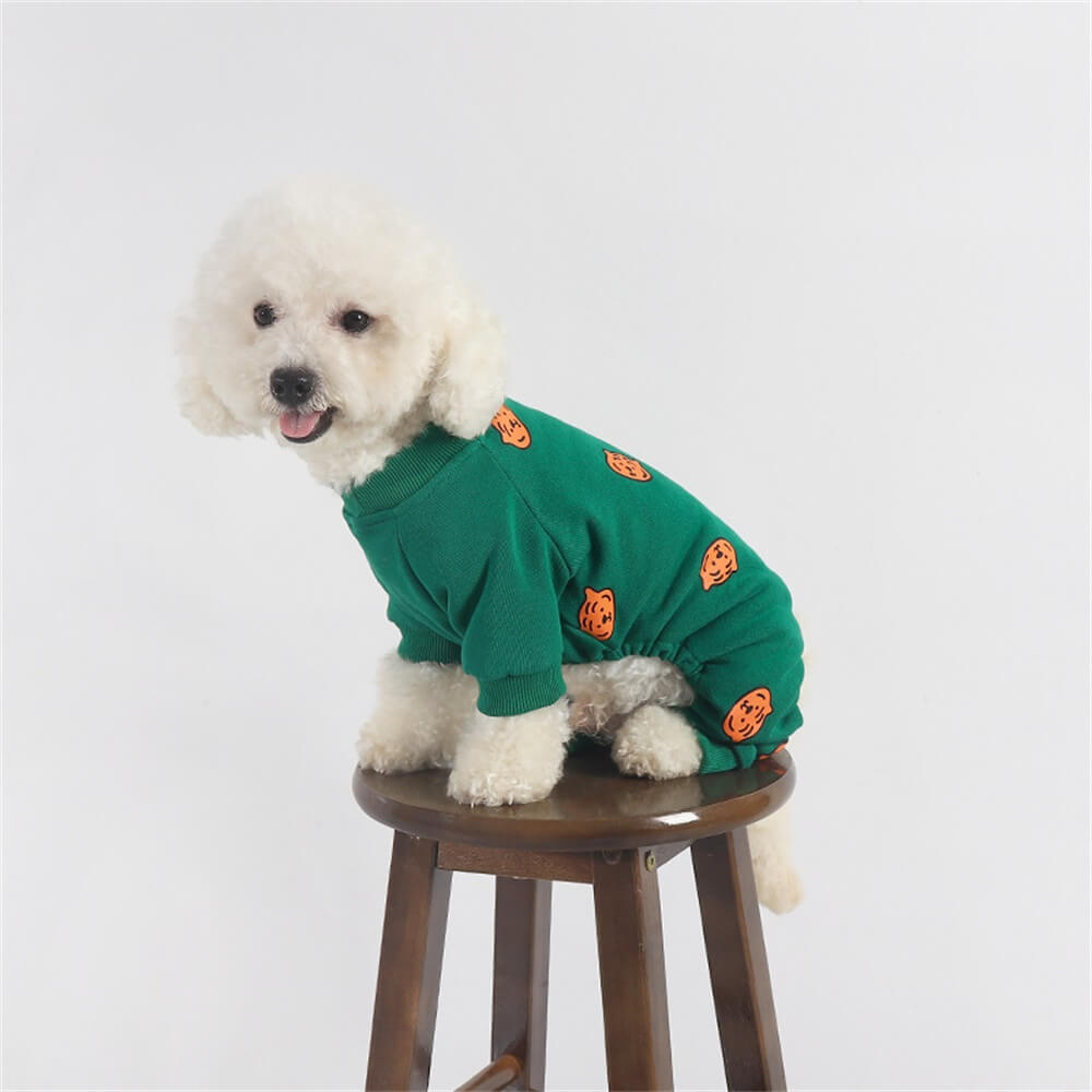 Pijama verde com estampa de abóbora para cães - Roupa de dormir aconchegante e festiva para cães