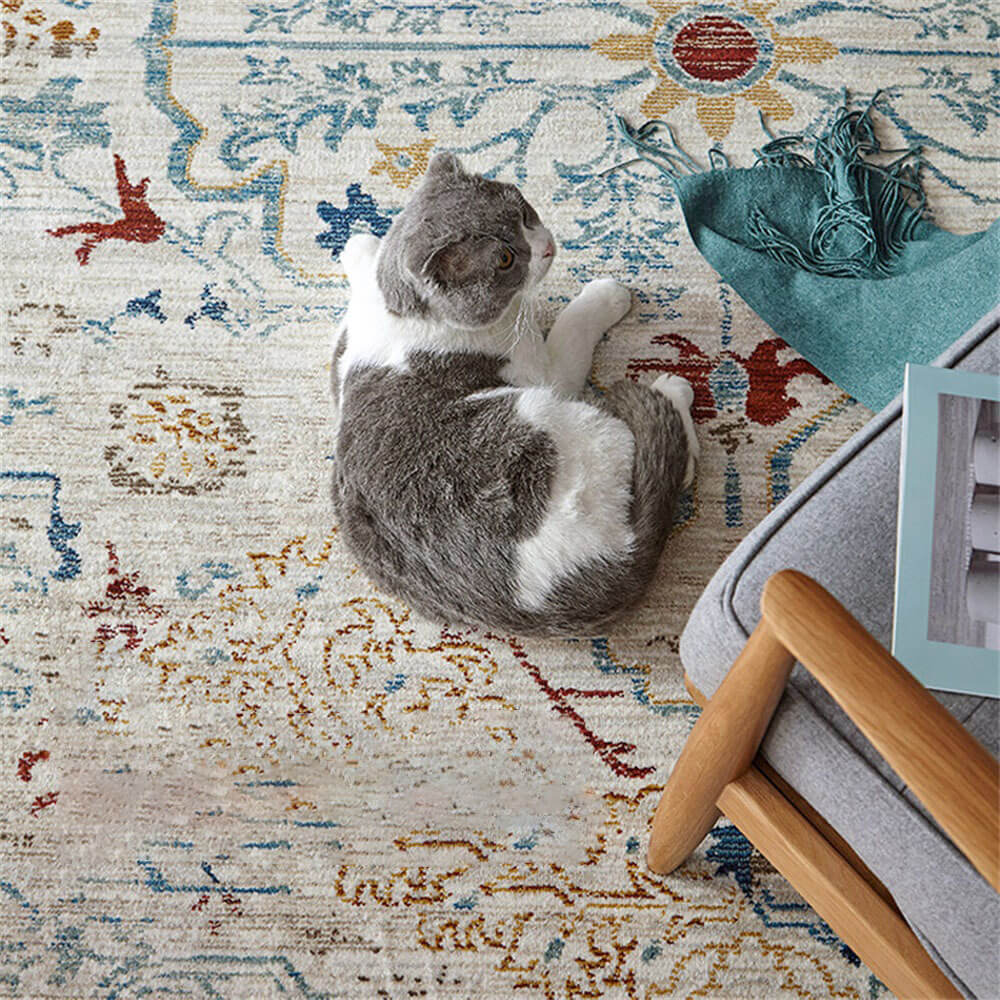 Tapete Vintage Azul e Creme Pet-Friendly - Elegância Atemporal para Sua Casa