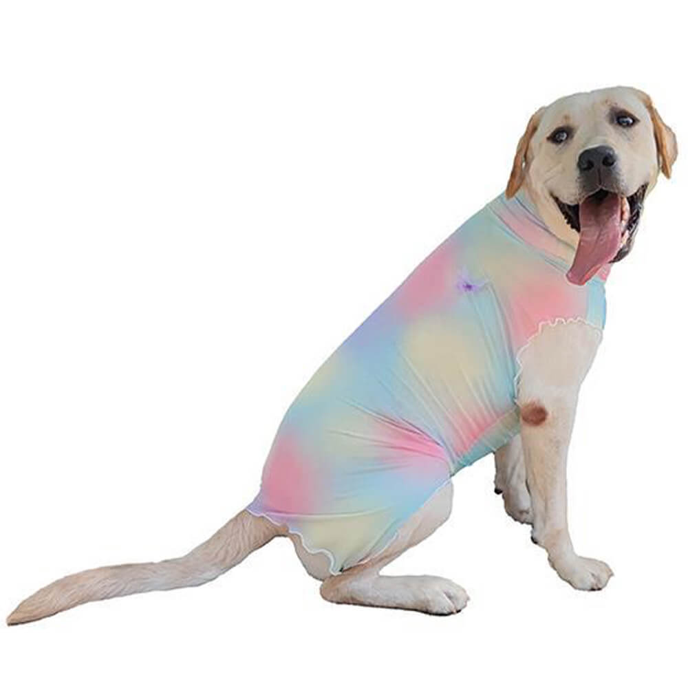 Roupas para cães de estimação arco-íris tie-dye resfriamento respirável malha elástica colete de proteção solar