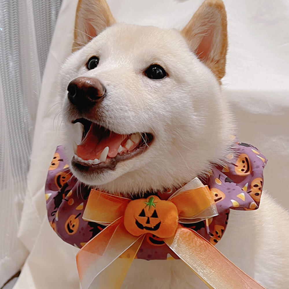 Cachecol Bandana de Cachorro de Halloween com Babados de Abóbora Fofa