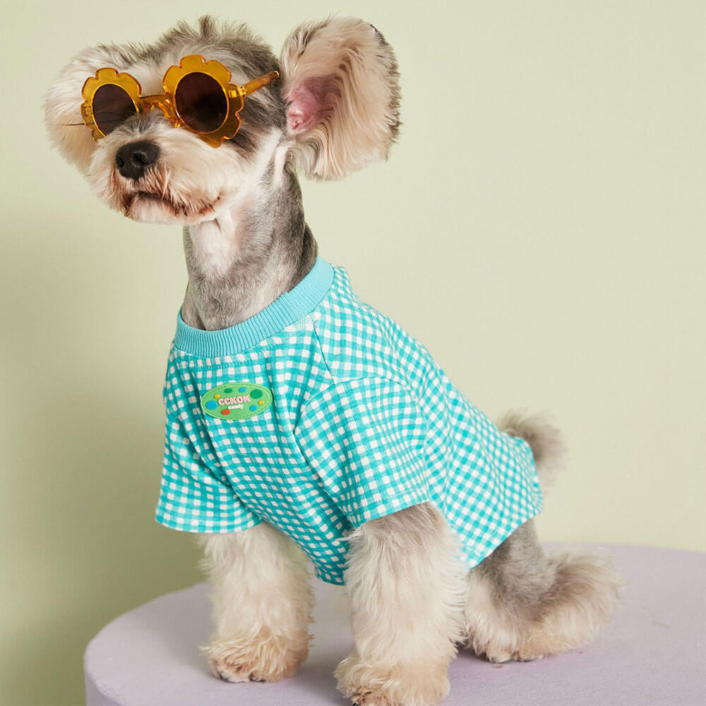 Roupas para cães de estimação verão estilo fino multi-cor opcional doce cor xadrez moda camiseta