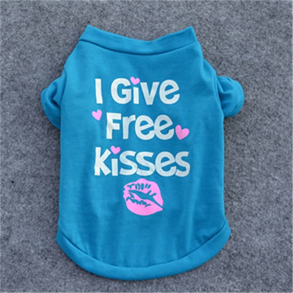 Camiseta para cachorro "I Give Free Kisses" - Roupa divertida e brincalhona para animais de estimação