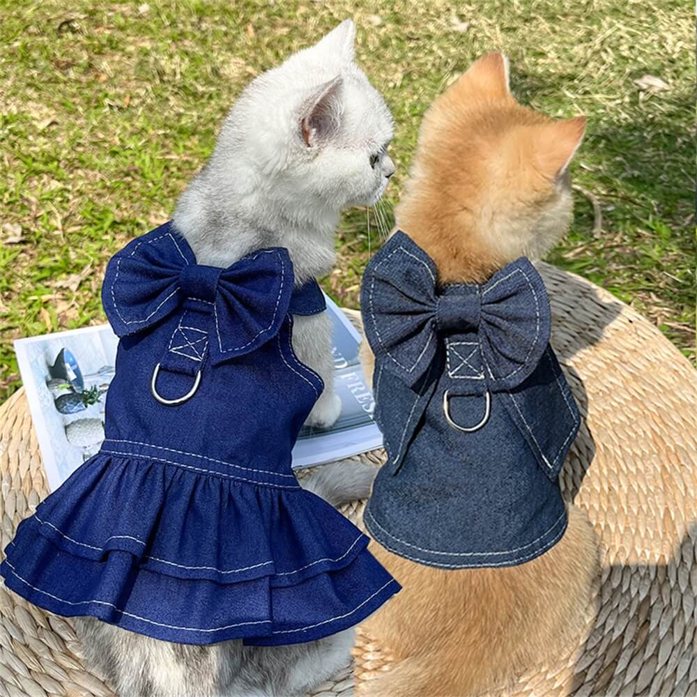 Conjunto de vestido e colete jeans para cachorro - adorável e moderno para raças pequenas