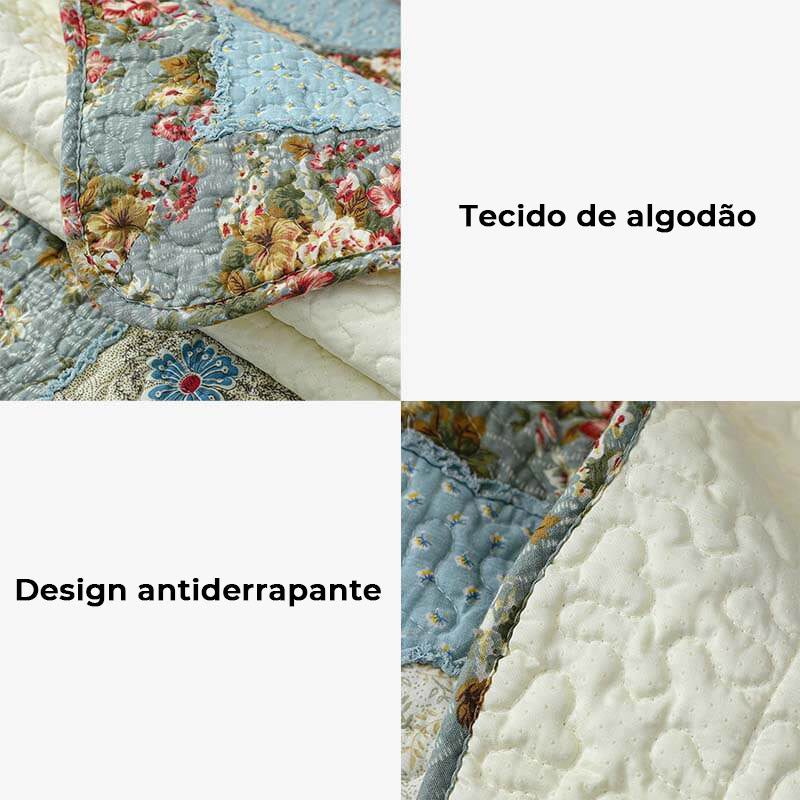 Cobertura para Sofá de Algodão Xadrez com Flores Vintage