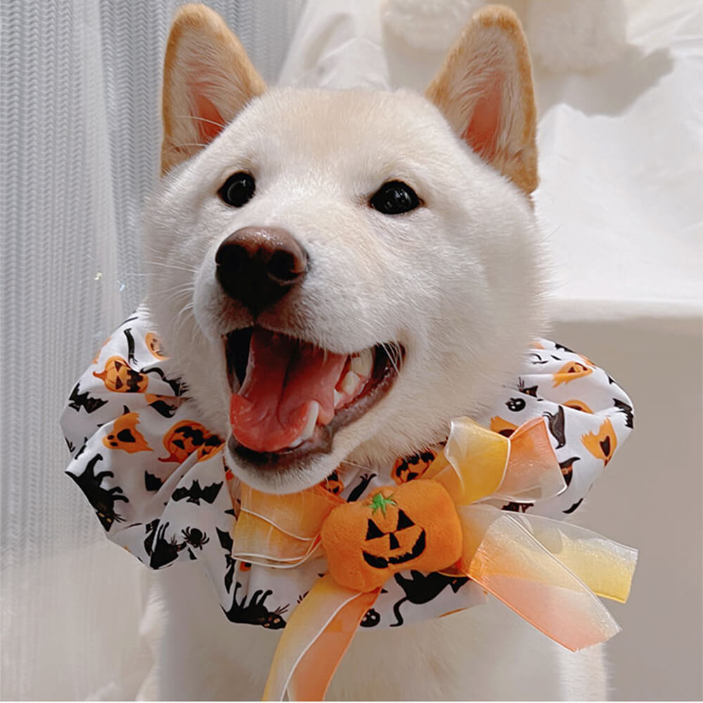 Cachecol Bandana de Cachorro de Halloween com Babados de Abóbora Fofa