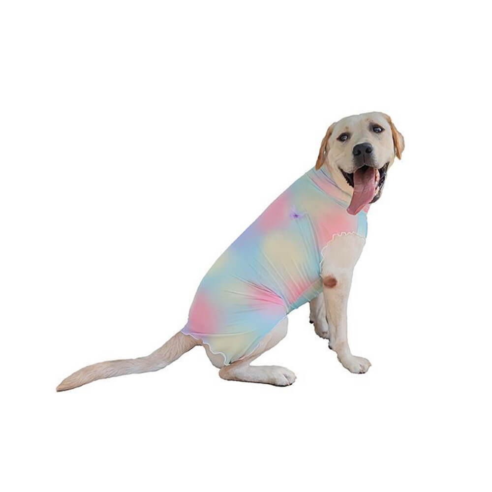 Roupas para cães de estimação arco-íris tie-dye resfriamento respirável malha elástica colete de proteção solar