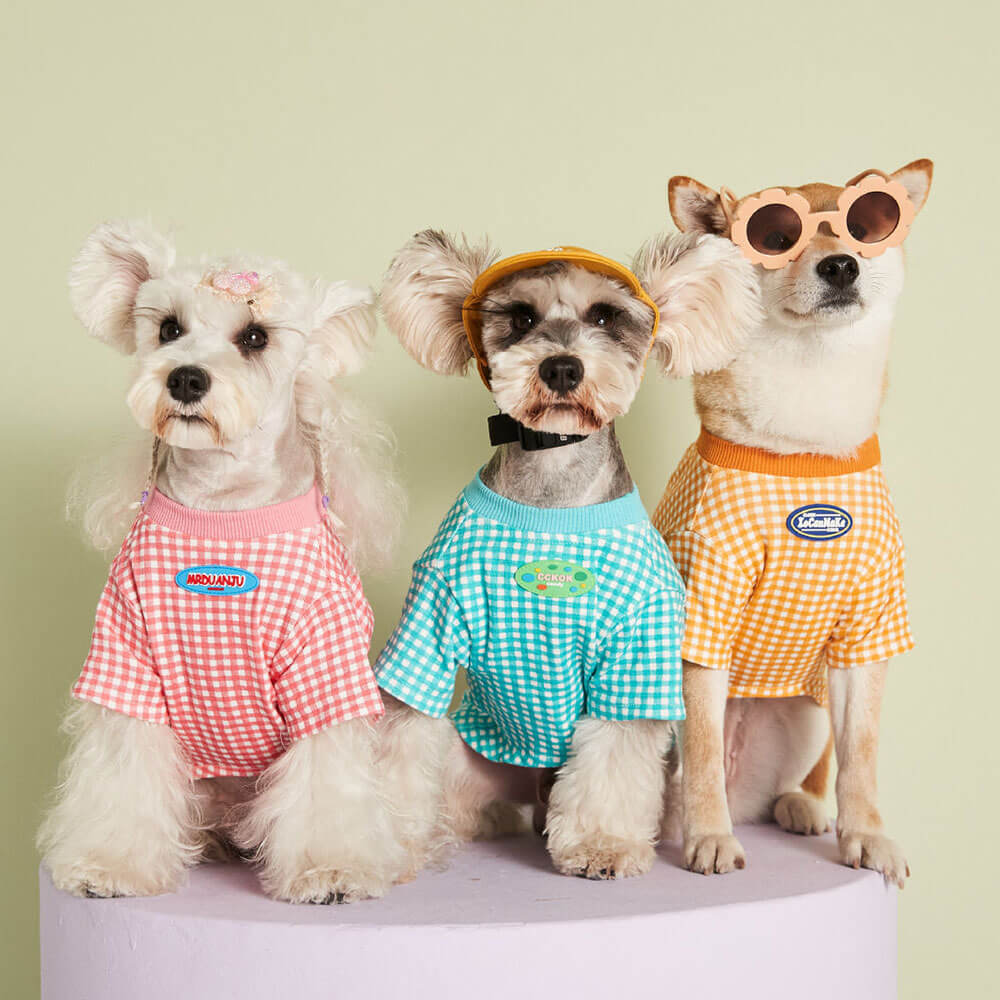 Roupas para cães de estimação verão estilo fino multi-cor opcional doce cor xadrez moda camiseta