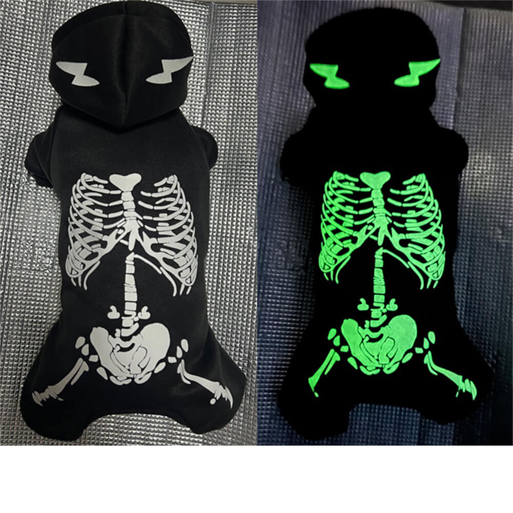 Halloween Puppy Skeleton Luminous Pet Hoodie | Brilhante e aconchegante