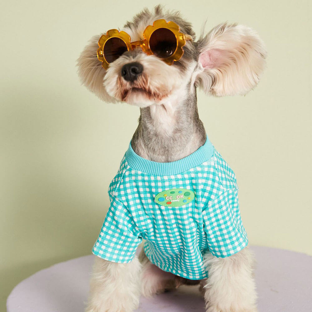 Roupas para cães de estimação verão estilo fino multi-cor opcional doce cor xadrez moda camiseta