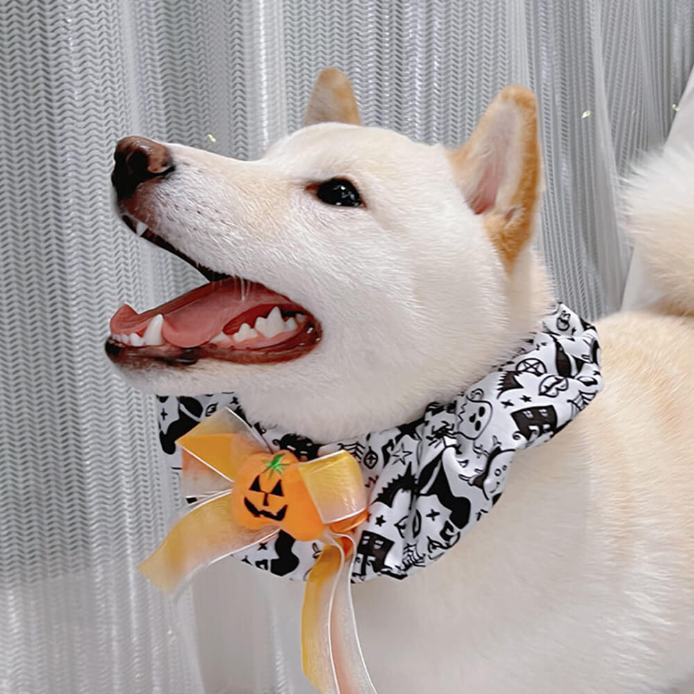 Cachecol Bandana de Cachorro de Halloween com Babados de Abóbora Fofa