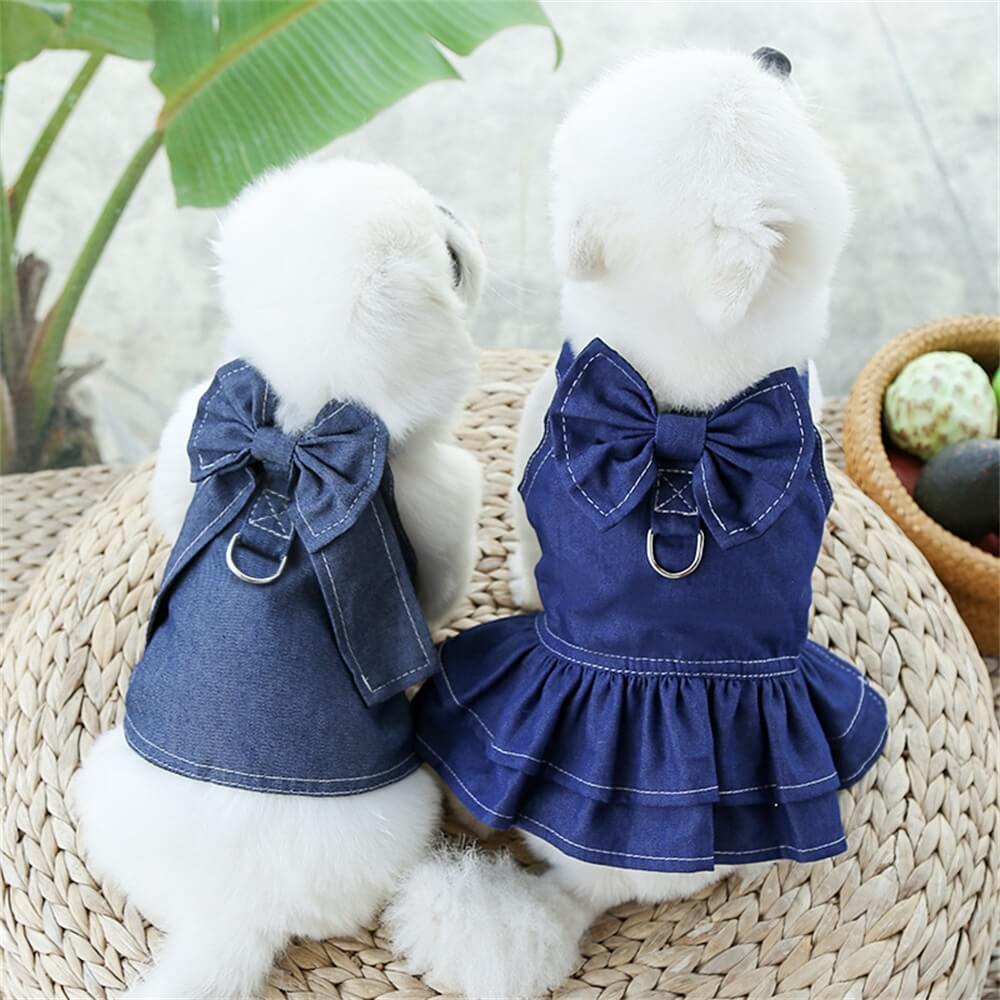 Conjunto de vestido e colete jeans para cachorro - adorável e moderno para raças pequenas