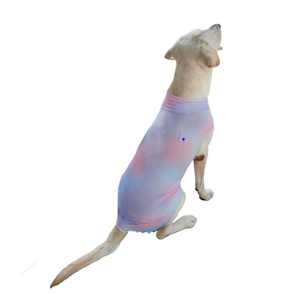 Roupas para cães de estimação arco-íris tie-dye resfriamento respirável malha elástica colete de proteção solar