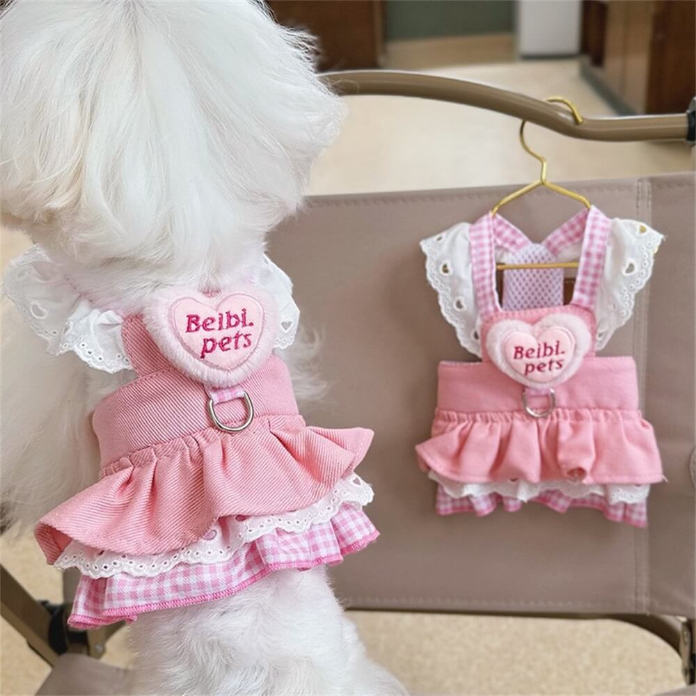 Vestido de cachorro com babados em guingão rosa – Doce e estiloso para uso diário