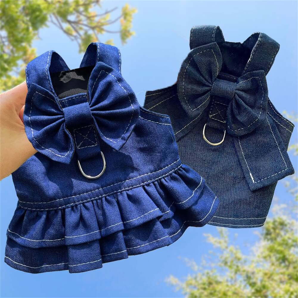 Conjunto de vestido e colete jeans para cachorro - adorável e moderno para raças pequenas