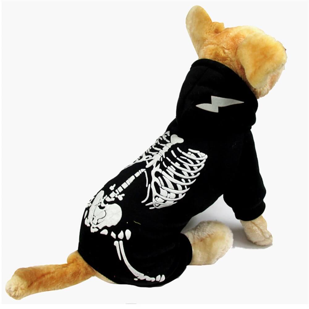 Halloween Puppy Skeleton Luminous Pet Hoodie | Brilhante e aconchegante