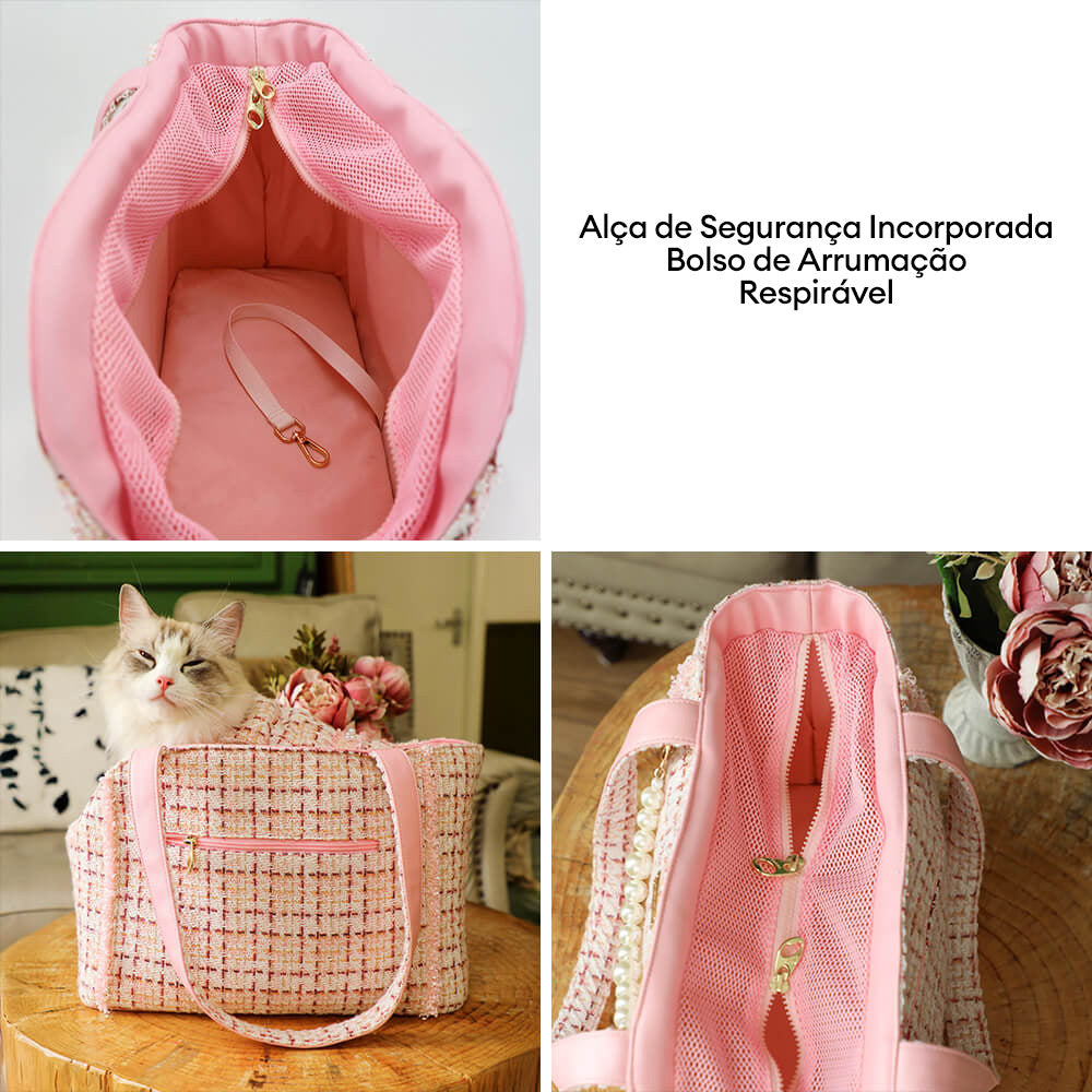 Bolsa de transporte leve xadrez de luxo em tweed macio para cães e gatos