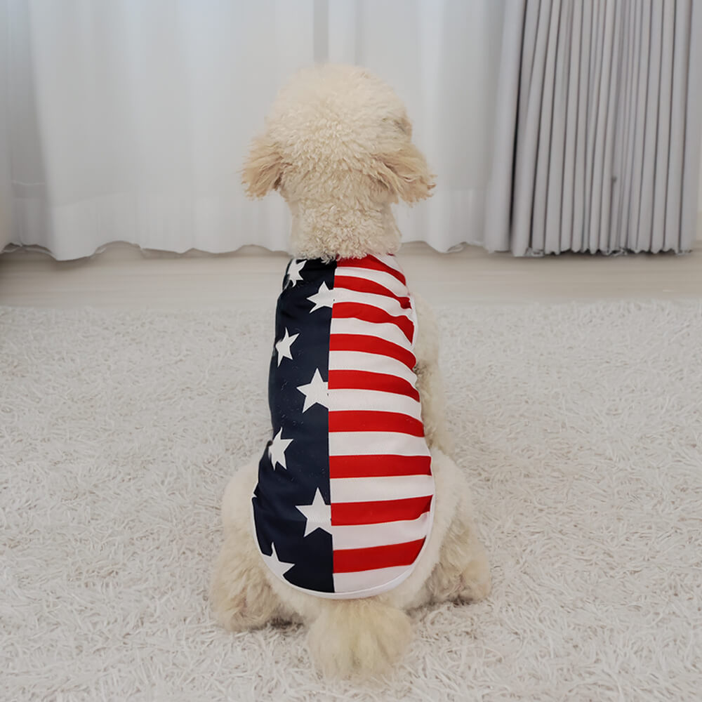 Camiseta para cachorro com bandeira americana, camiseta leve e respirável para cachorro