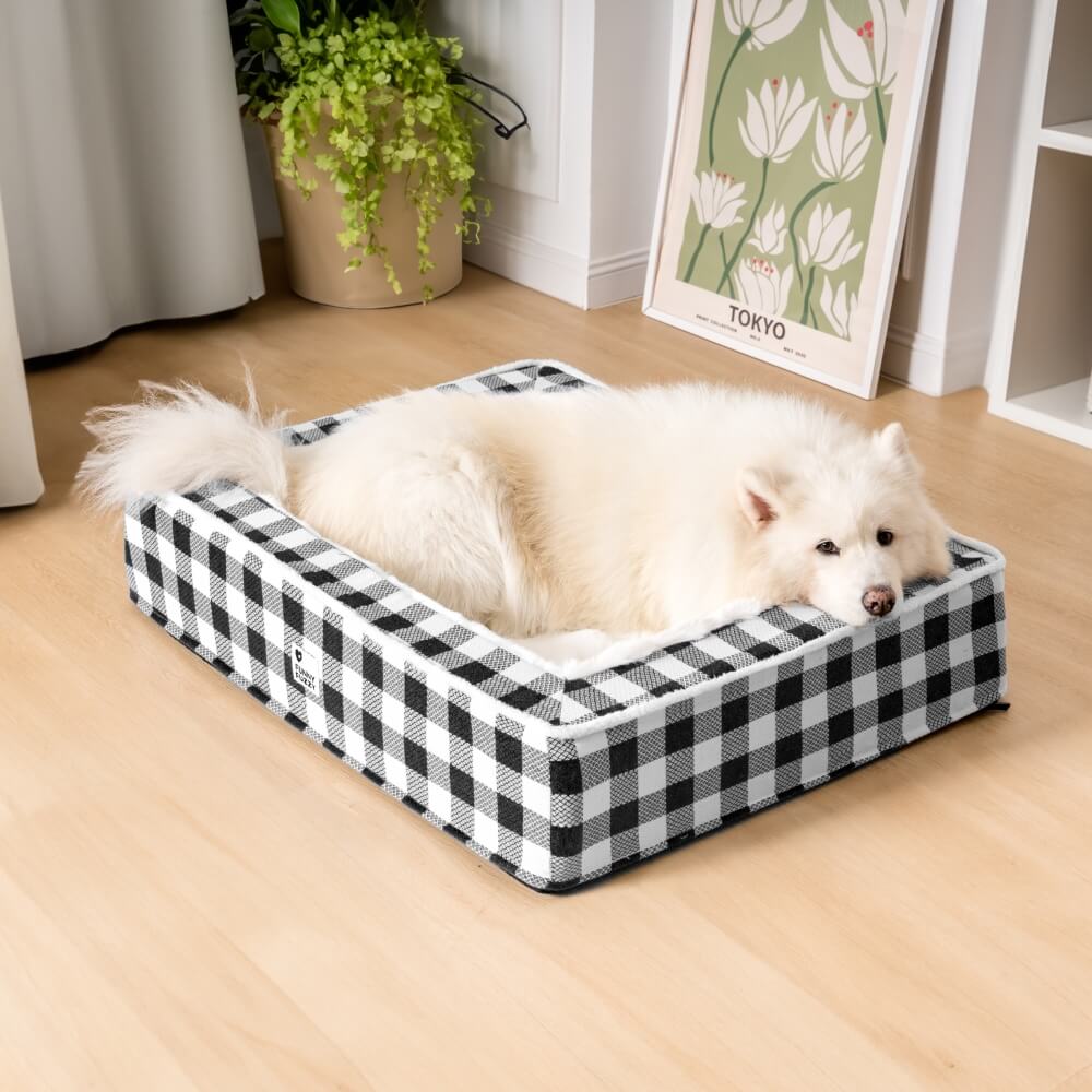 Clássica Cama Festiva Tartan Aconchegante para Cães Anti-ansiedade Calmante