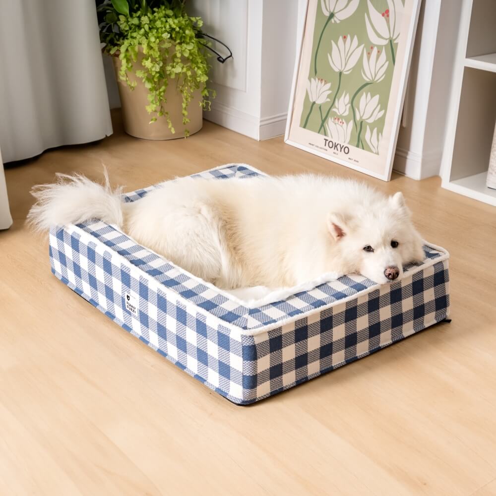 Clássica Cama Festiva Tartan Aconchegante para Cães Anti-ansiedade Calmante