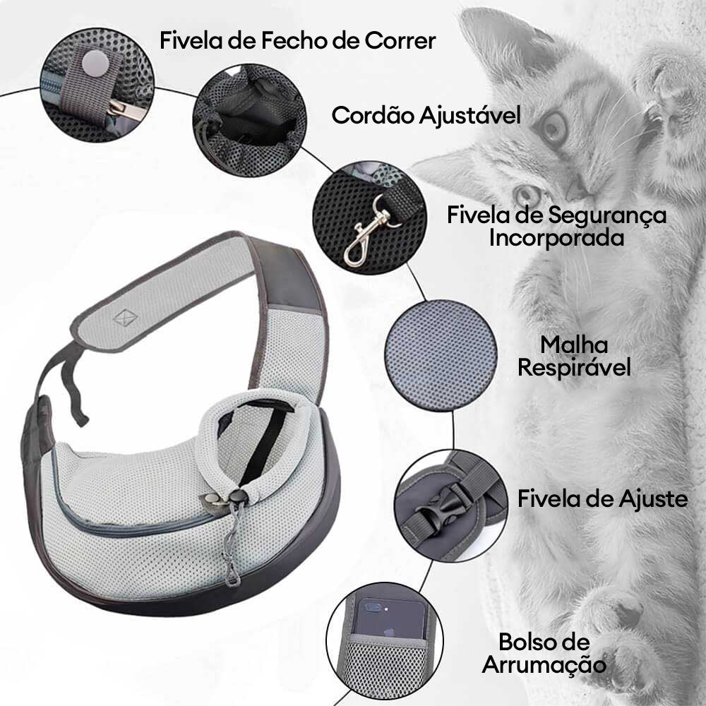 Bolsa de transporte de couro PU de malha portátil elegante para cães e gatos