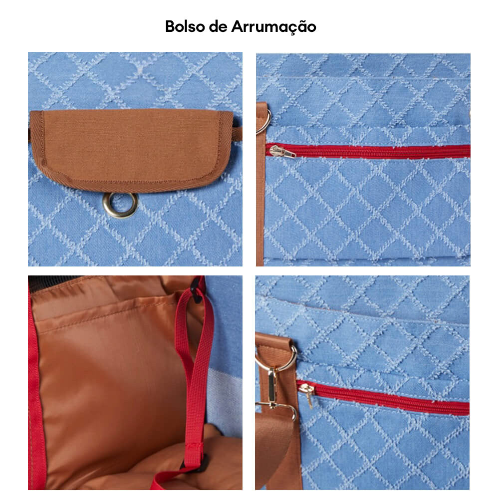 Bolsa para animais de estimação multiuso xadrez retrô jeans