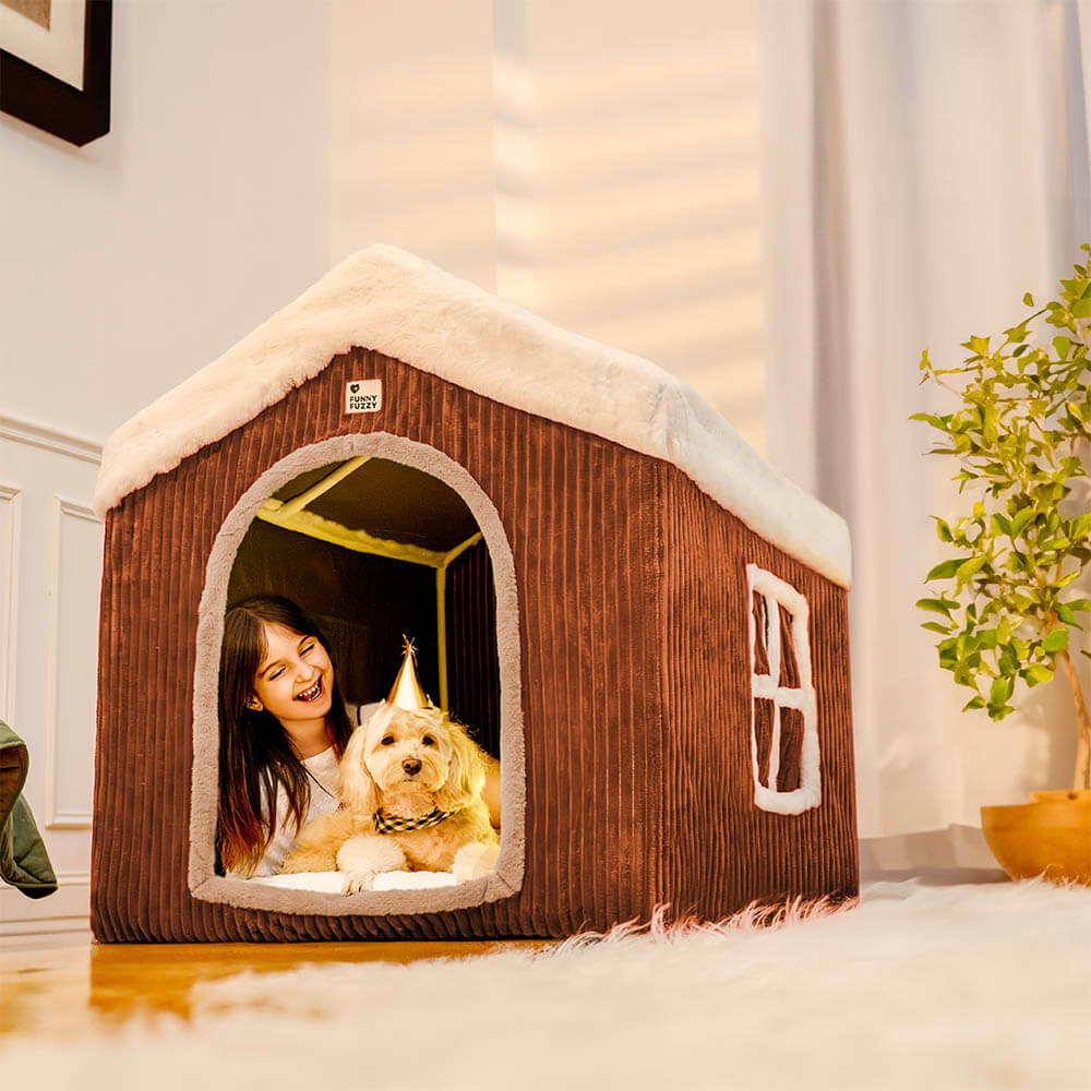 Casa de neve de Natal, calor aconchegante, casa de cachorro grande