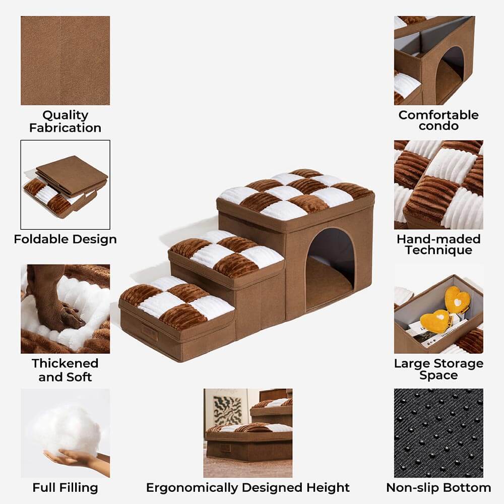 Escadas para cães artesanais em formato de tabuleiro de xadrez com armazenamento e condomínio - Napsteps