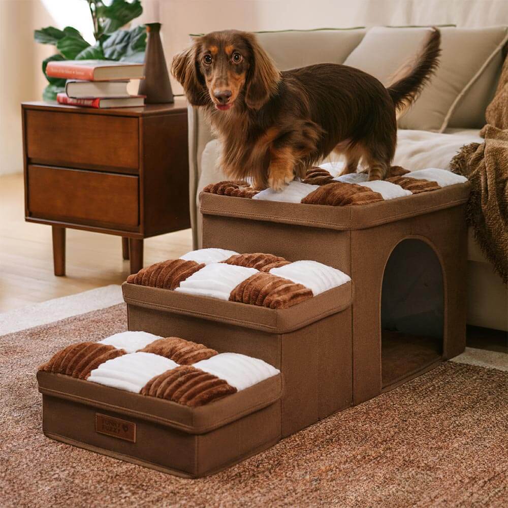 Escadas para cães artesanais em formato de tabuleiro de xadrez com armazenamento e condomínio - Napsteps