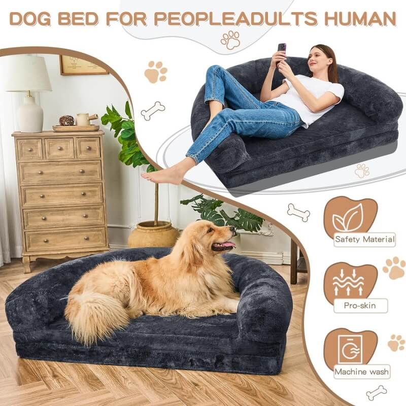 Cama grande de pelúcia chique para cães Cama dobrável para cães humanos