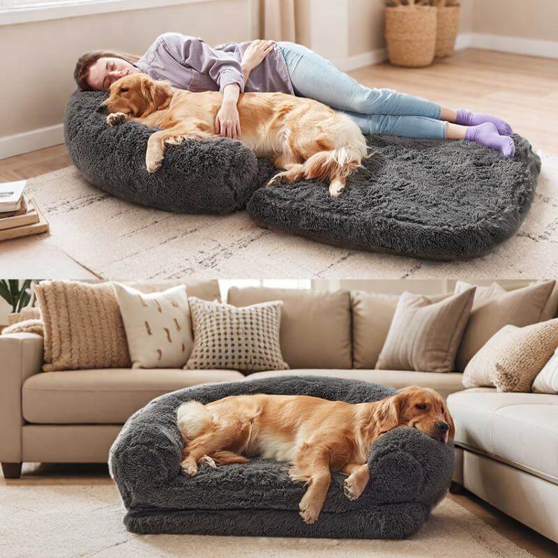 Cama grande de pelúcia chique para cães Cama dobrável para cães humanos