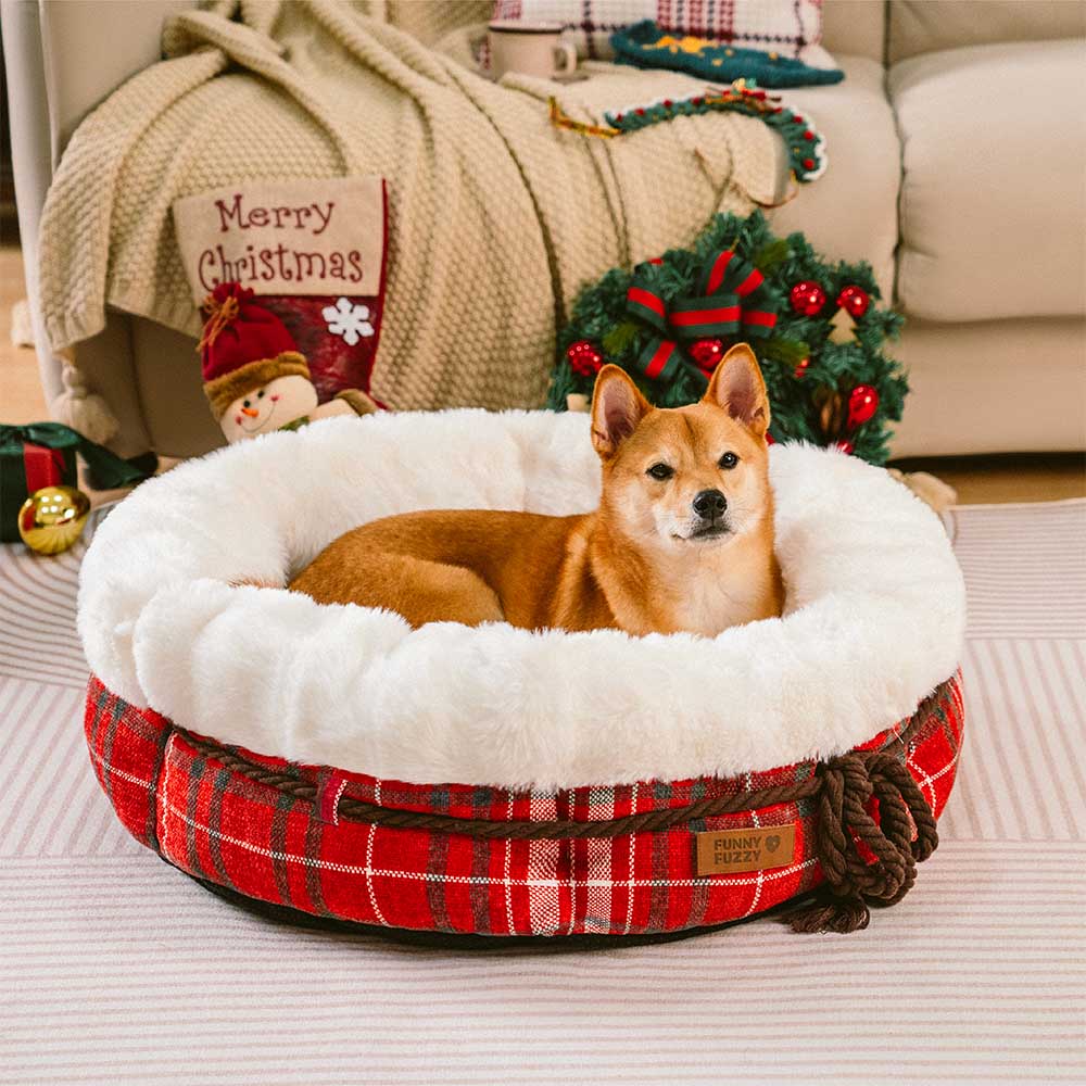 Cama de cachorro clássica Jacquard Plush Donut - Snuggle Den