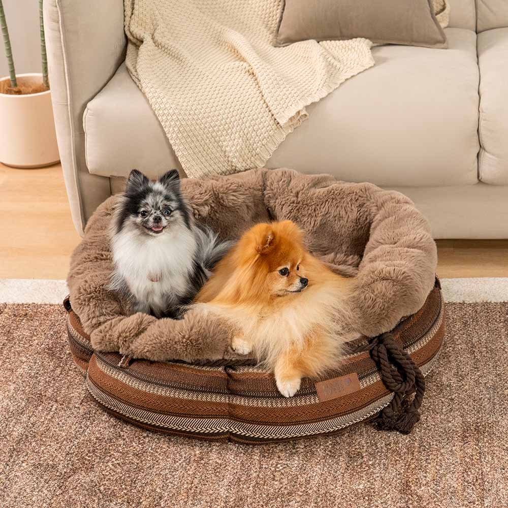 Cama de cachorro clássica Jacquard Plush Donut - Snuggle Den