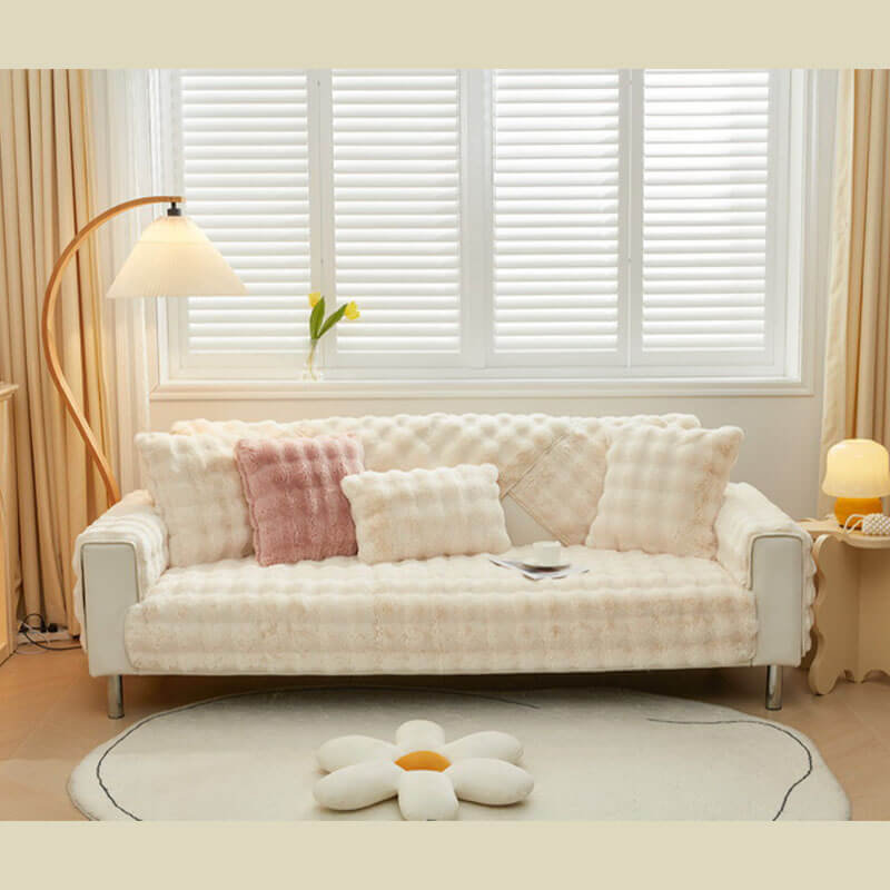 Capa de sofá antiderrapante aconchegante de cor sólida