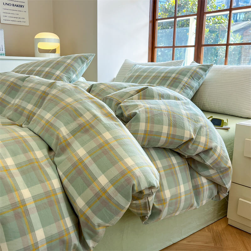 Conjunto de lençóis macios e confortáveis para todas as estações da Cozy Classic Plaid Dreams