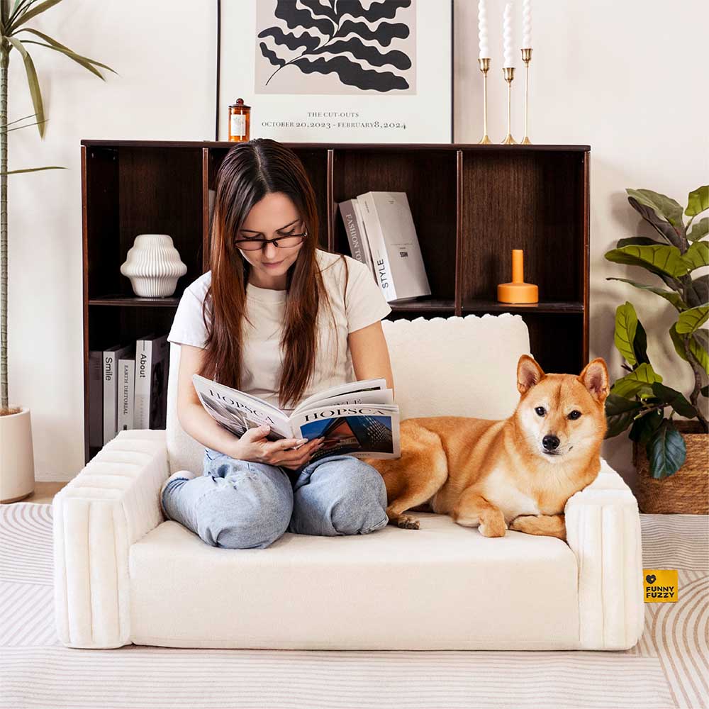 Cama de reforço ortopédica cremosa e fofa para humanos e cães - conforto expansível