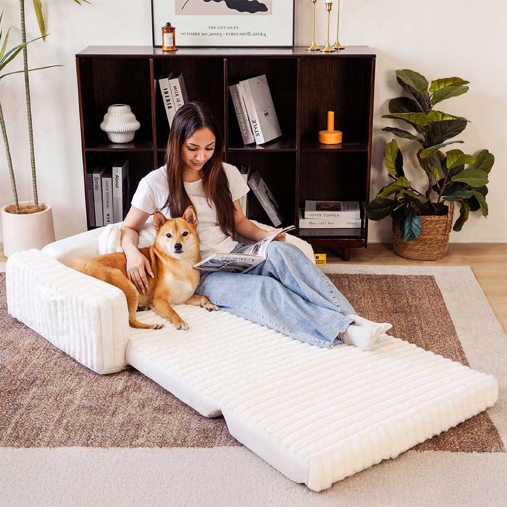 Cama de reforço ortopédica cremosa e fofa para humanos e cães - conforto expansível