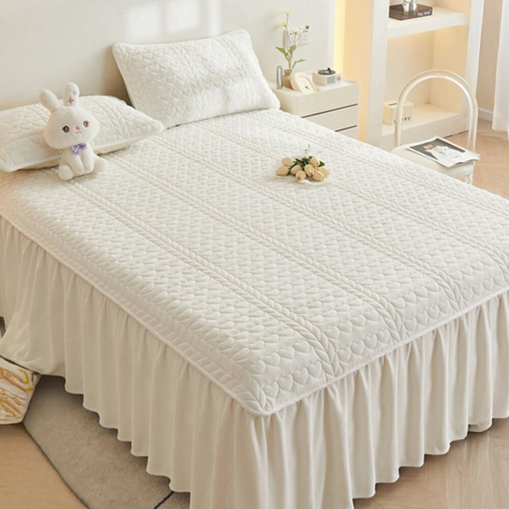 Conjunto de saia de cama acolchoada de veludo cremoso de leite