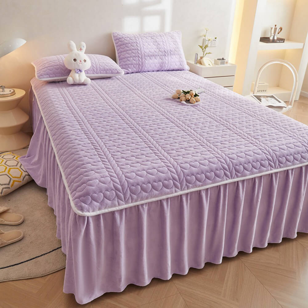 Conjunto de saia de cama acolchoada de veludo cremoso de leite