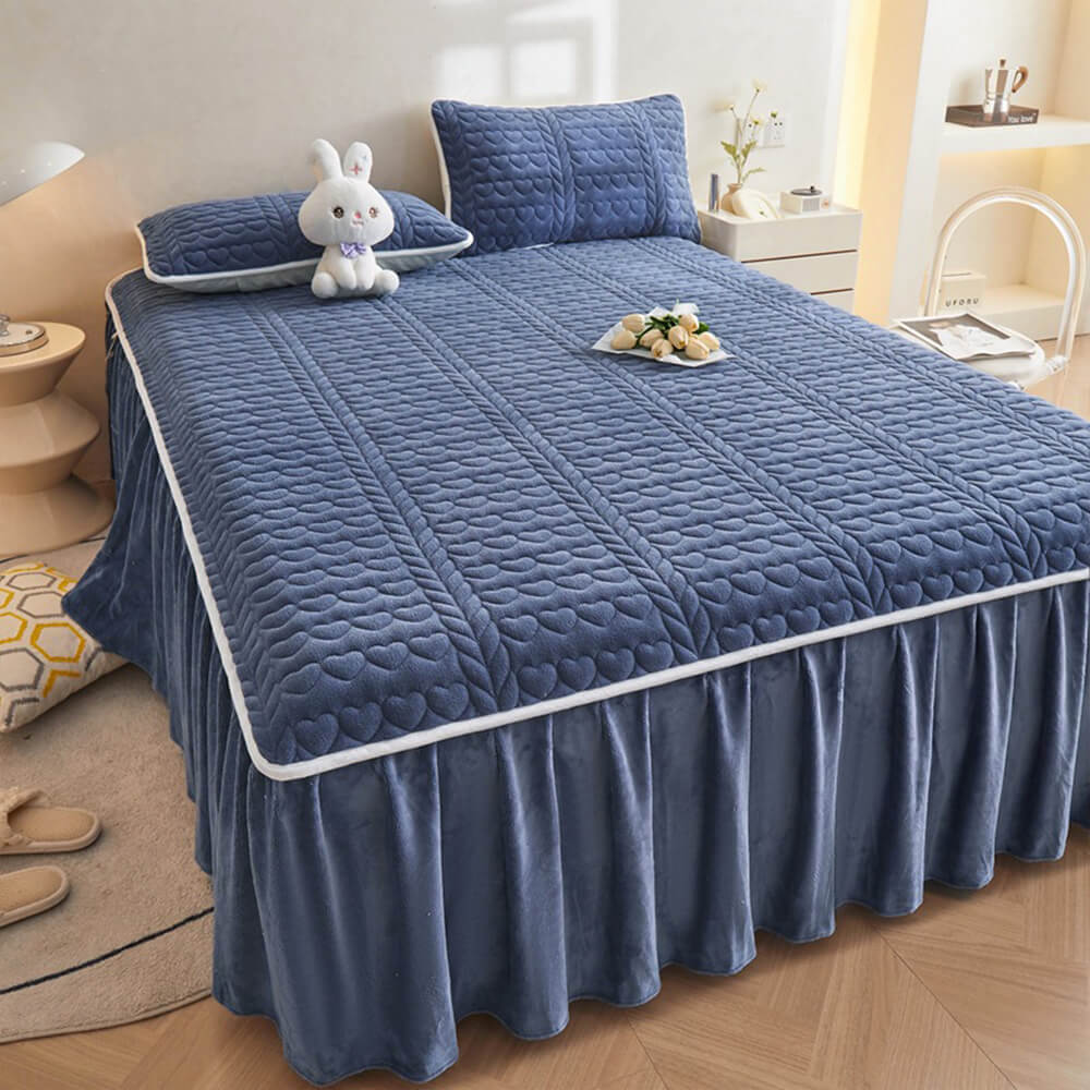 Conjunto de saia de cama acolchoada de veludo cremoso de leite