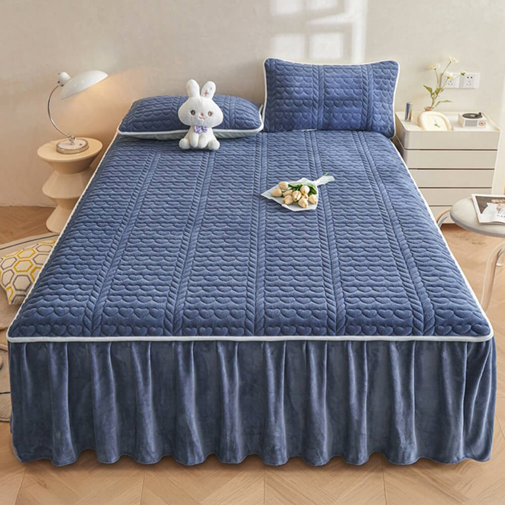 Conjunto de saia de cama acolchoada de veludo cremoso de leite