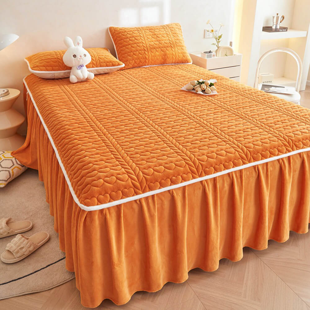 Conjunto de saia de cama acolchoada de veludo cremoso de leite