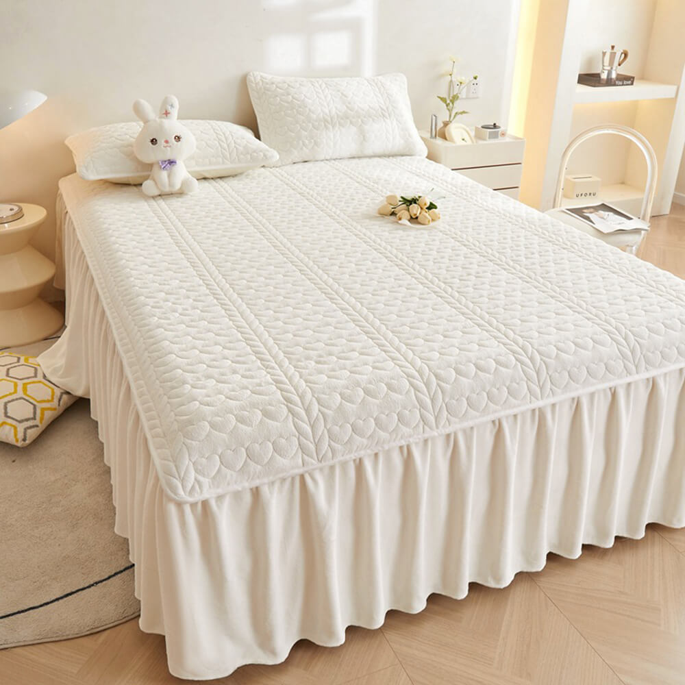 Conjunto de saia de cama acolchoada de veludo cremoso de leite