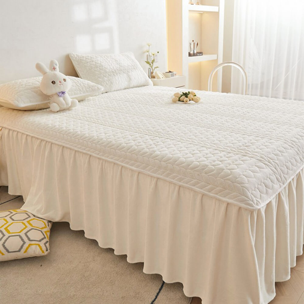 Conjunto de saia de cama acolchoada de veludo cremoso de leite