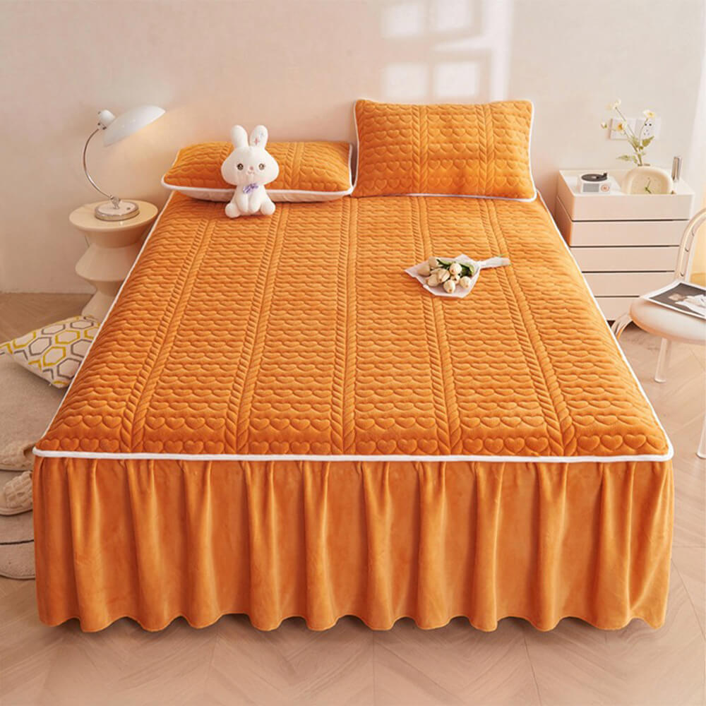 Conjunto de saia de cama acolchoada de veludo cremoso de leite