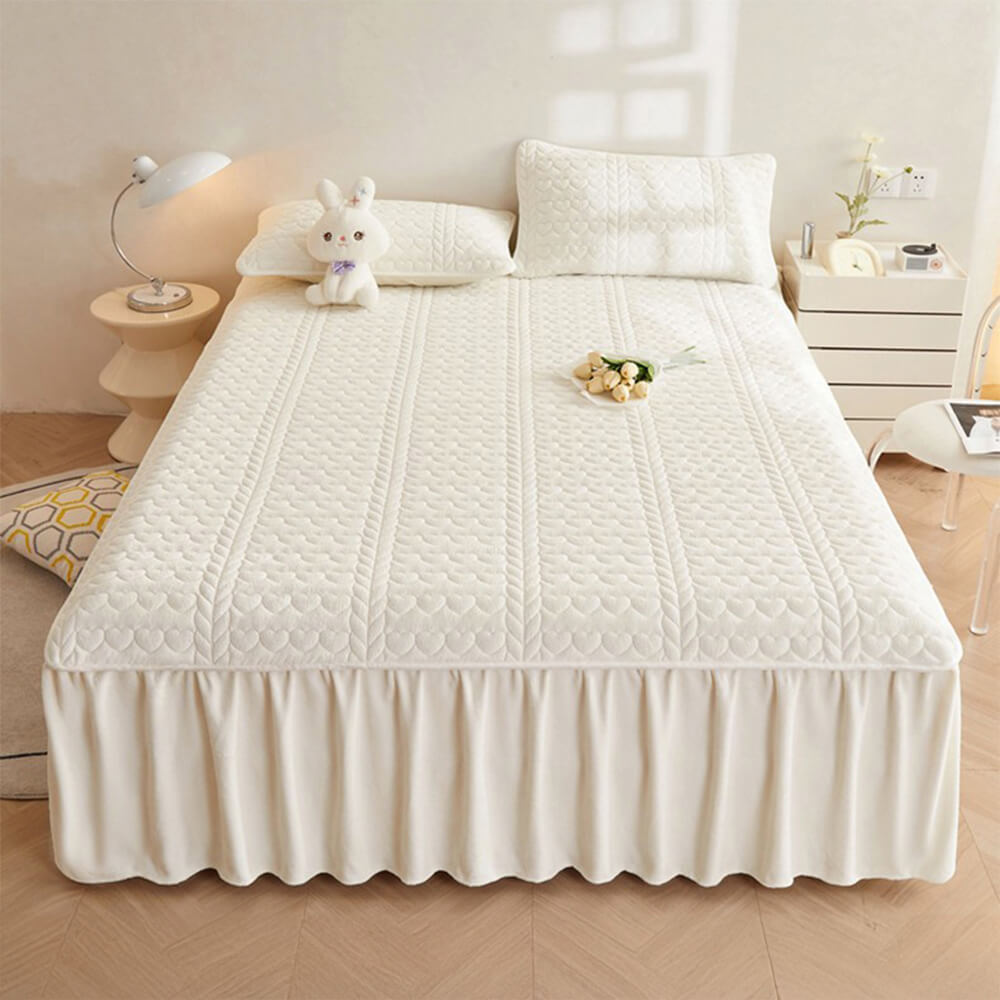 Conjunto de saia de cama acolchoada de veludo cremoso de leite