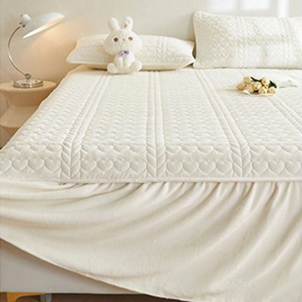 Conjunto de saia de cama acolchoada de veludo cremoso de leite