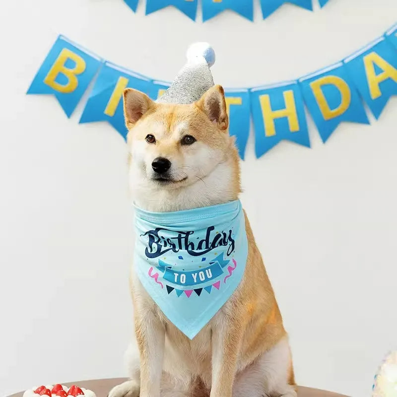 Lenço bandana de aniversário de cachorro com chapéu e banner conjunto de festa de aniversário de cachorro