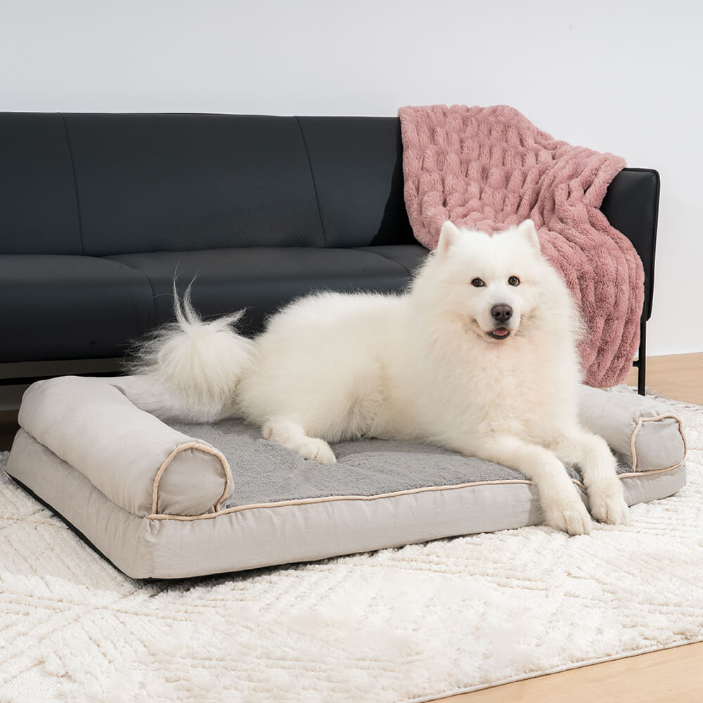 Cama ortopédica para cães com suporte total de lã sintética e camurça