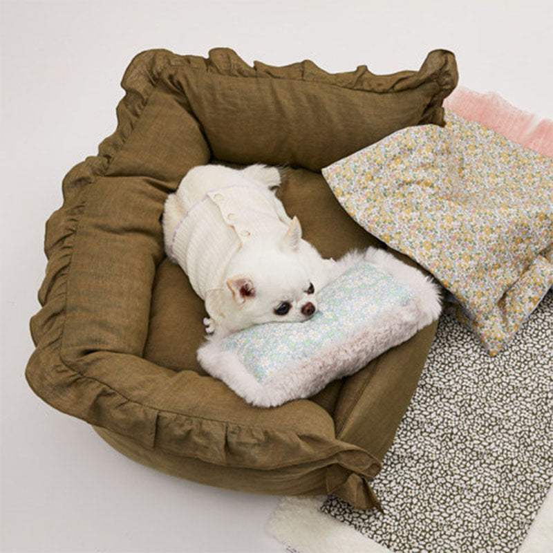 Cama de Princesa Marrom Elegante para Cães e Gatos com Babado