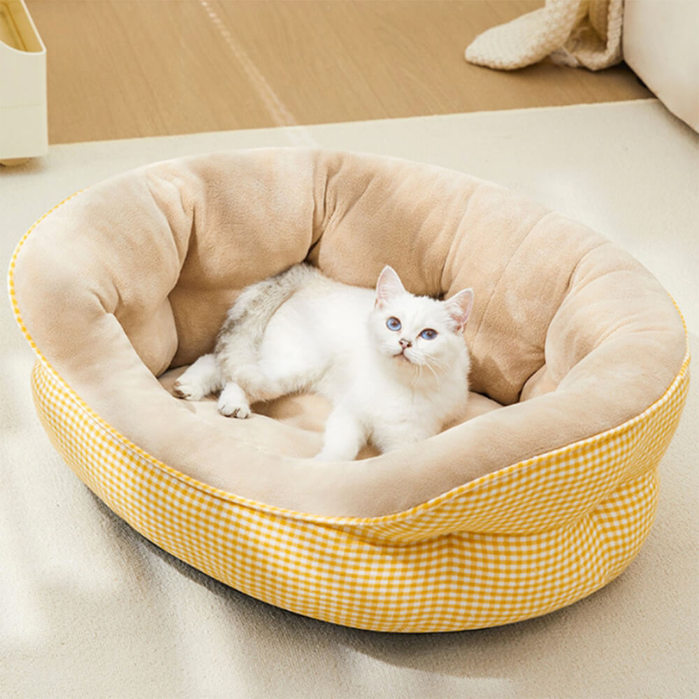 Cama para animais de estimação xadrez extra elevada e quente, cama calmante para cães